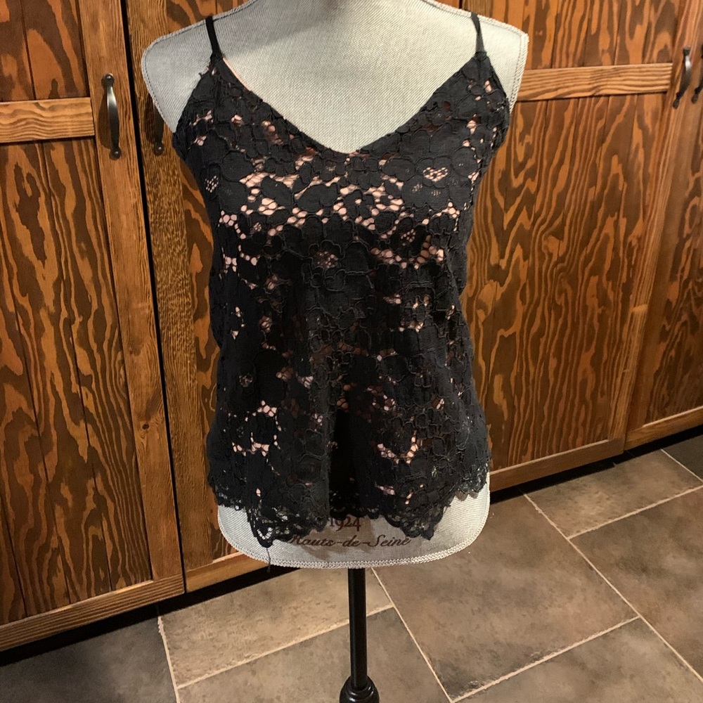 Aritzia black and pink lace tank top